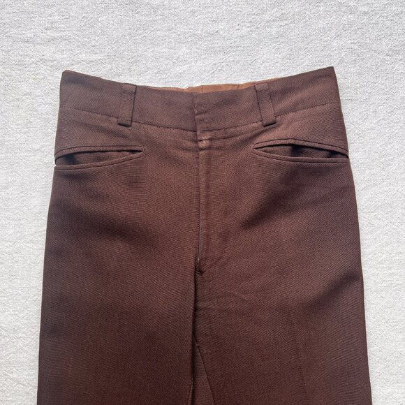 Vintage 70s Men's Hand Tailored Dark Brown Gabardine 2 Piece Suit 38S x 29W - Picture 6 of 7